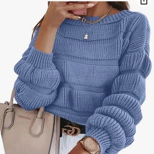 Blue Long Sleeve Puff Sweater